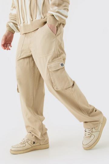 Fixed Waist Cargo Zip Trouser With Rubberised Tab stone