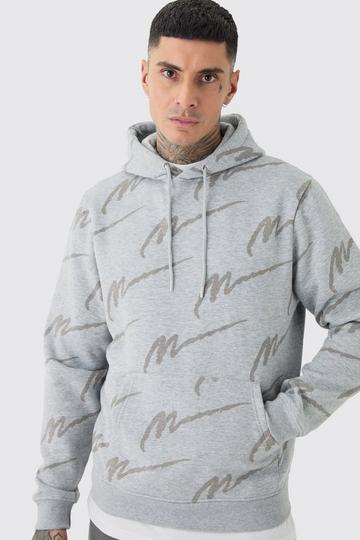 Tall Man Signature All Over Print Hoodie grey marl
