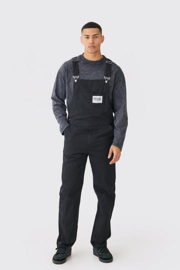 Black Washed Twill Official Relaxed Fit Twill Dungarees