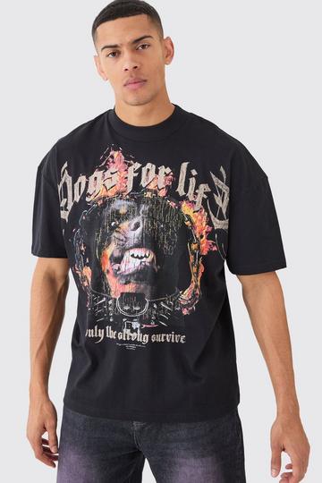 Oversized Distressed Dog Graphic Heavyweight T-shirt black