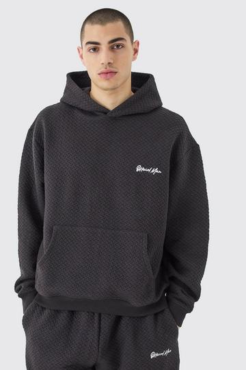 Oversized Boxy Jacquard Quilted Embroided Hoodie black