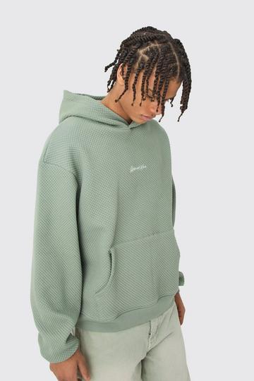 Oversized Boxy Quilted Embroided Hoodie green