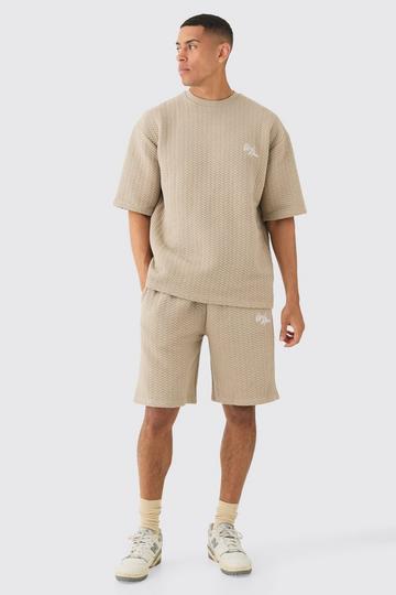Oversized Quilted Herringbone T-shirt And Short Set taupe