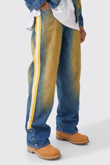 Nfl Chiefs Baggy Rigid Popper Hem Tape Detail Tinted Jeans antique blue