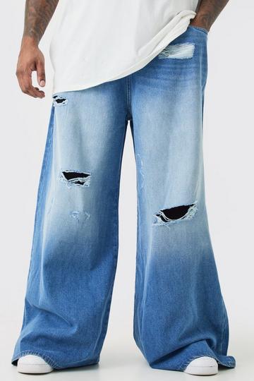 Plus Extreme Baggy Frayed Applique Jeans light blue