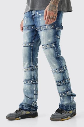Tall Slim Rigid Flare Embellished Strap Detail Jeans antique blue