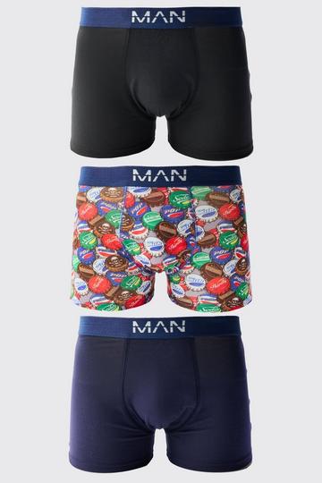 3 Pack Graphic Print Boxers blue