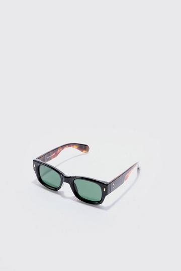 Black Chunky Sunglasses With Tortoise Shell Detail In Black
