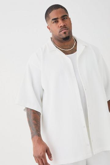 White Plus Short Sleeve Revere Oversized Pleated Shirt