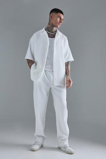 Tall Oversized Short Sleeve Pleated Shirt & Straight Trouser white