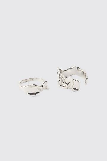 Silver 2 Pack Melted Metal Rings In Silver