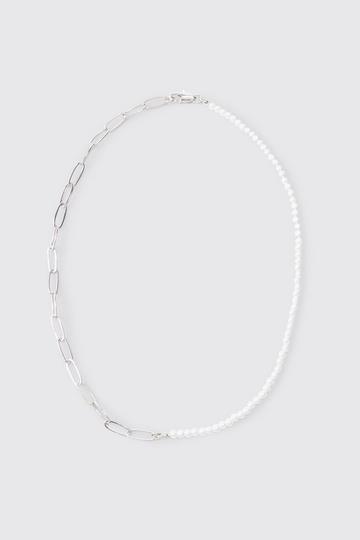 Silver Pearl And Chain Mix Metal Necklace In Silver