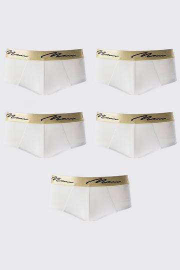 White 5 Pack Man Signature Gold Waistband Briefs In White