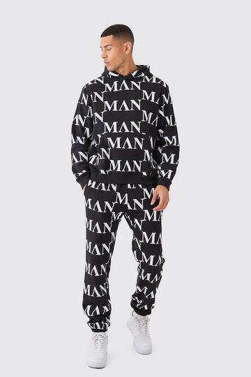 Man Roman All Over Print Hooded Tracksuit black