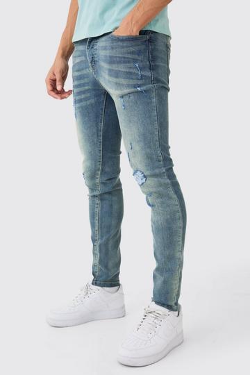 Blue Skinny Stretch Extreme Knee Rip Jeans