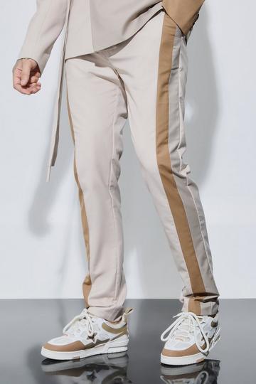 Stone Beige Tall Skinny Fit Colour Block Panel Suit Trouser