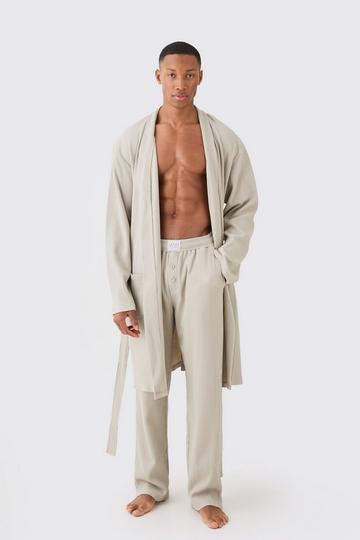Waffle Robe & Relaxed Fit Bottoms In Stone stone