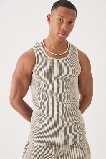 Muscle Fit Textured Vest With Woven Tab grey