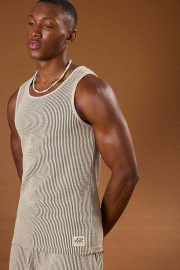 White Muscle Fit Textured Vest With Woven Tab
