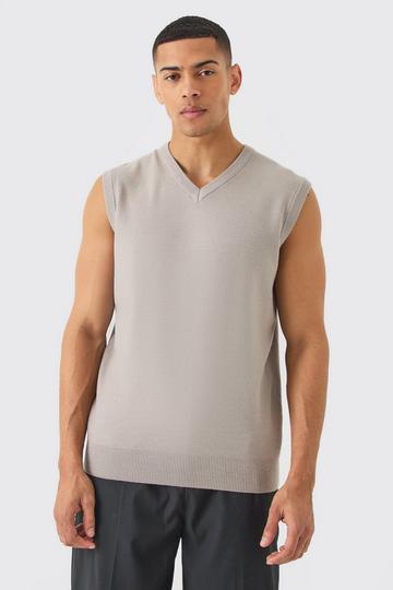 Grey Regular Fit V Neck Knitted Vest