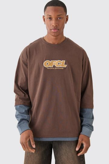 Oversized Washed Carded Heavy Ofcl Faux Layer T-shirt chocolate