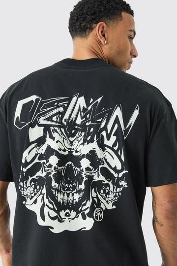 Oversized Heavyweight Skull Graphic T-shirt black