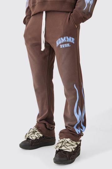 Chocolate Brown Slim Flared Stacked Spray Wash Homme Joggers