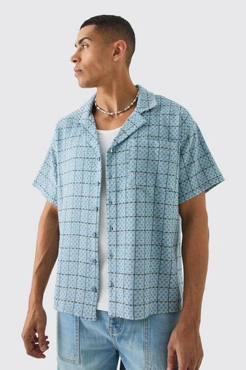 Boxy Textured Grid Check Shirt blue