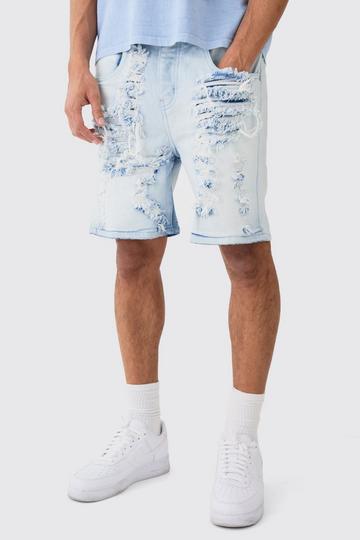 Relaxed Rigid Extreme Rip & Repair Denim Short In Ice Blue ice blue