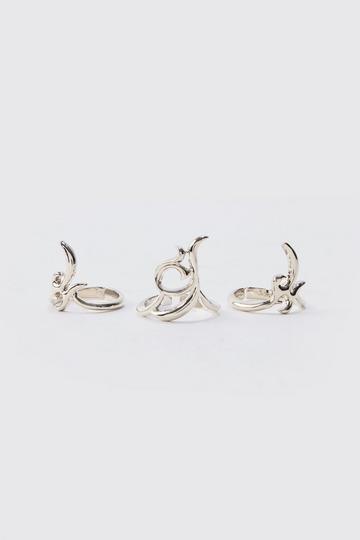 Silver 3 Pack Sculptural Rings In Silver