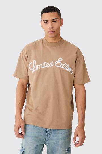 Oversized Heavyweight 3D Limited Embroidered T-Shirt mocha
