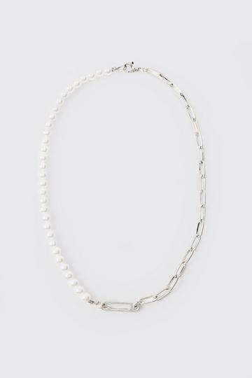 Pearl & Chain Necklace In Silver silver