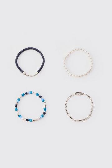 4 Pack Beaded Shell Bracelets In Blue blue