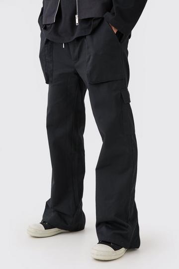 Pantalon cargo flare à taille élastiquée black