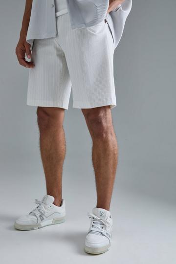 Stripe Seersucker Fixed Waist Regular Fit Shorts ecru