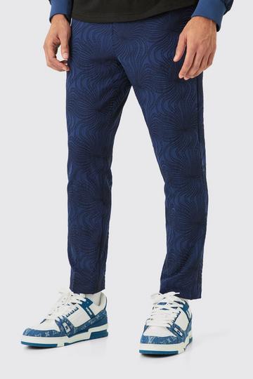 Textured Tailored Pintuck Tapered Trousers navy