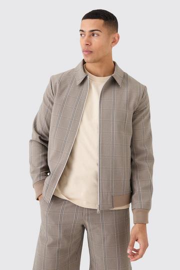 Stretch Textured Check Smart Bomber Jacket brown