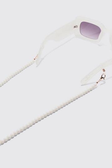 White Pearl Beaded Sunglasses Chain In White