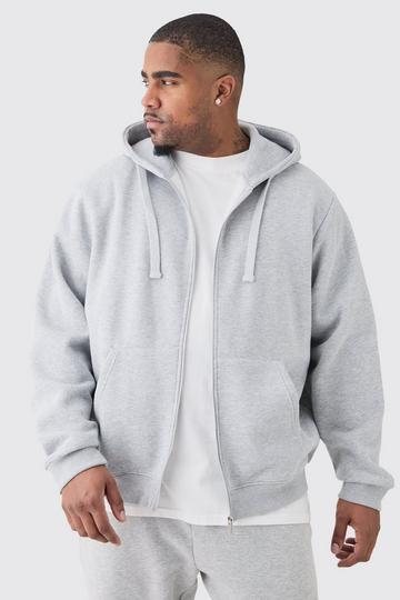 Grey Plus Basic Zip Through Hoodie In Grey Marl