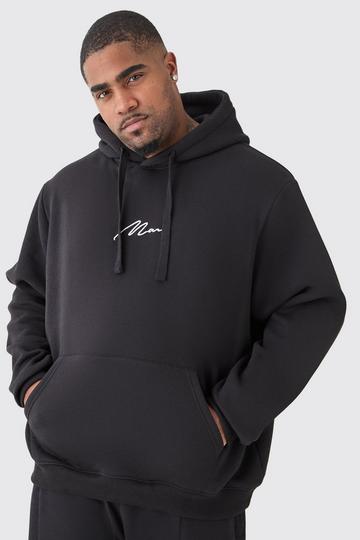 Black Plus Basic Man Signature Zip Through Hoodie In Black