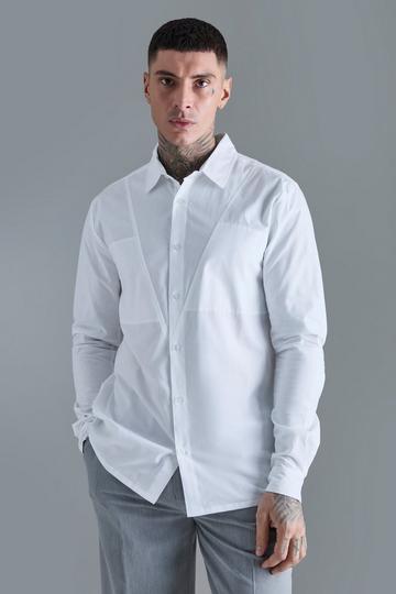White Tall Longsleeve Regular Poplin Panel Shirt