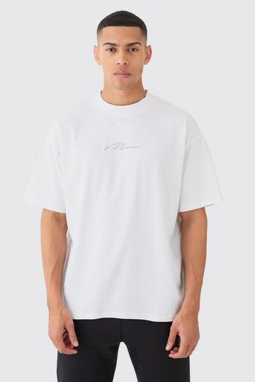 Man Signature Oversized Basic Extended Neck T-shirt white