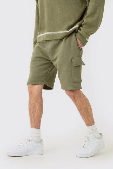 Loose Fit Mid Length Cargo Short olive