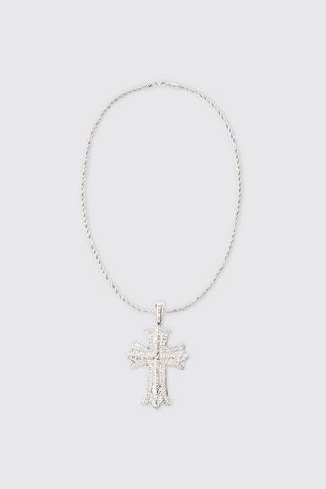 Iced Gothic Cross Pendant Necklace In Silver silver