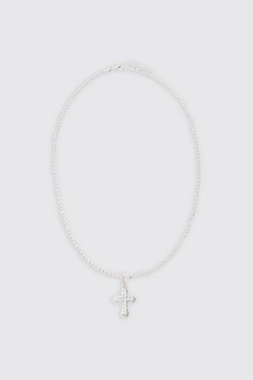 Silver Iced Cross Pendant Necklace In Silver