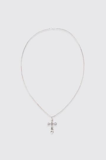 Silver Gothic Cross Pendant Necklace In Silver