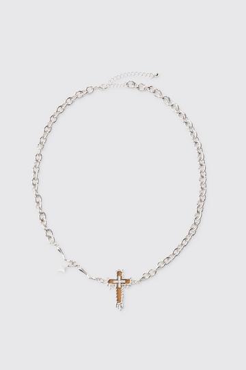 Silver Drip Cross Pendant Necklace In Silver