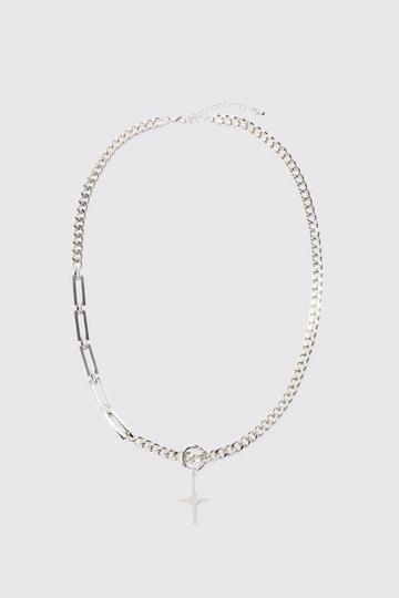Silver Half Chunky Chain Pendant Necklace In Silver