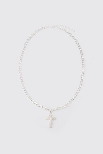 Chain Detail Cross Necklace In Silver silver
