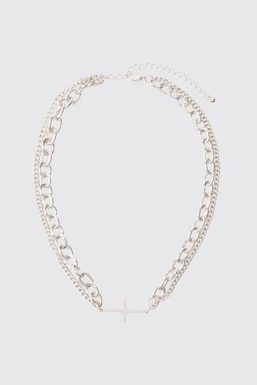 Cross Pendant Chunky Chain Bracelet In Silver silver